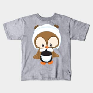 Thanksgiving Owl, Brown Owl, Pilgrim Bonnet Kids T-Shirt